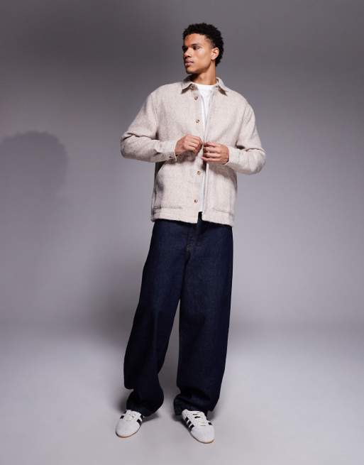 ASOS DESIGN – Beige, fiskbensmönstrad overshirt med textur, 3 av 5