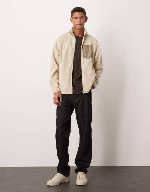 ASOS DESIGN - Beige fleece med gennemgående lynlås og lomme, 2 af 5