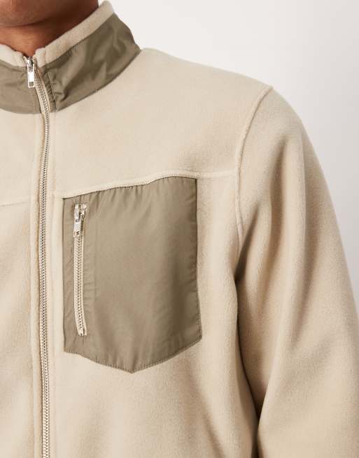 ASOS DESIGN - Beige fleece med gennemgående lynlås og lomme, 5 af 5