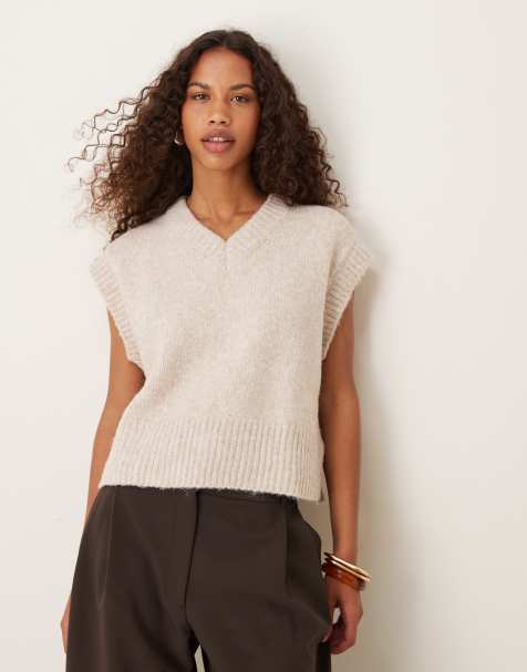 ASOS DESIGN – Beige, fluffigt linne i boxy fit med v-ringning - view 1