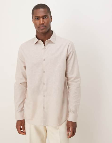 ASOS DESIGN – Beige, formell skjorta i linnemix och regular fit - view 1