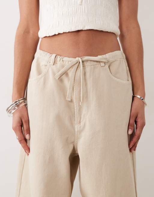 ASOS DESIGN - Beige forvaskede pull-on-jeans med vide ben, 4 af 5