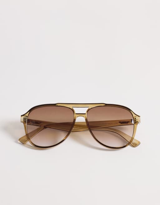 ASOS DESIGN – Beige, genomskinliga pilotsolglasögon med bruna glas, 3 av 3