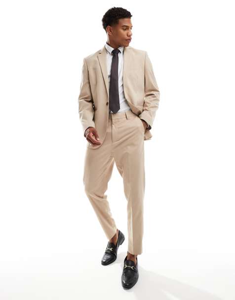 ASOS DESIGN – Beige, glencheckrutiga, avsmalnande kostymbyxor - view 1