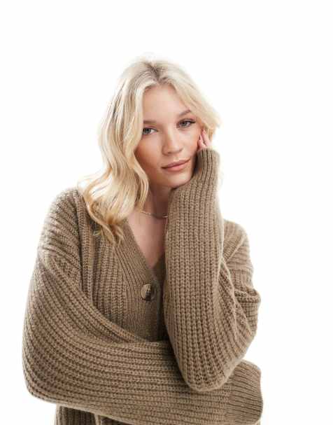 ASOS DESIGN – Beige, grov kofta i oversize - view 1