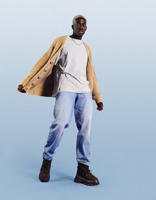 ASOS DESIGN – Beige grovstickad kofta i oversize