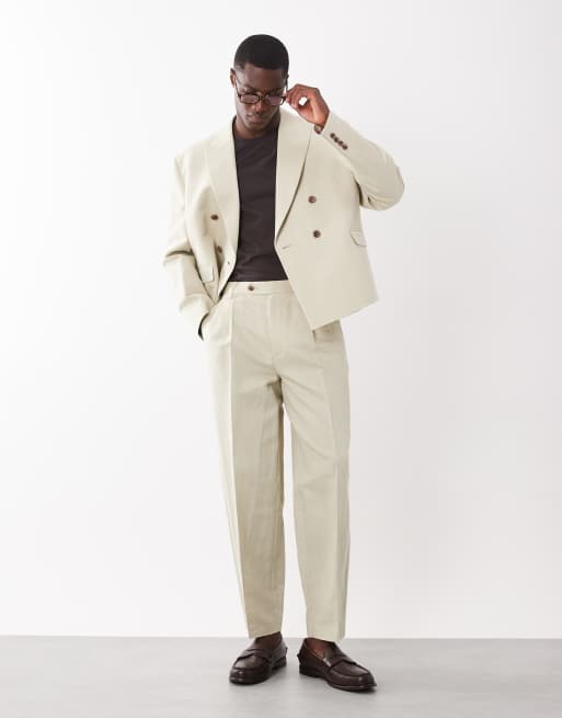 ASOS DESIGN - Beige tapered habitsæt i hørrigt stof, 2 af 3