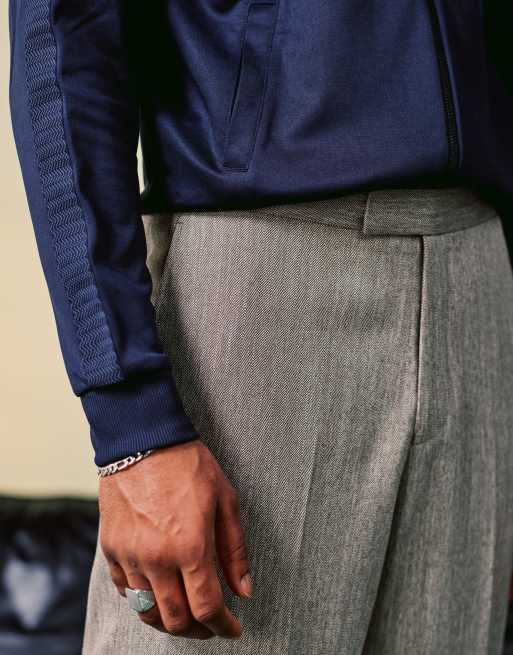 ASOS DESIGN wide leg suit pants in stone textured herringbone with elastic waist