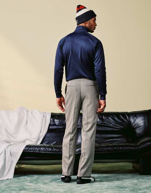 ASOS DESIGN wide leg suit pants in stone textured herringbone with elastic waist