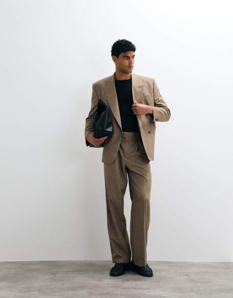 ASOS DESIGN - Beige habitbukser med brede ben i uld - view 1