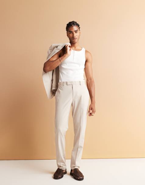 ASOS DESIGN - Beige habitbukser med lige ben i hørblanding - view 1