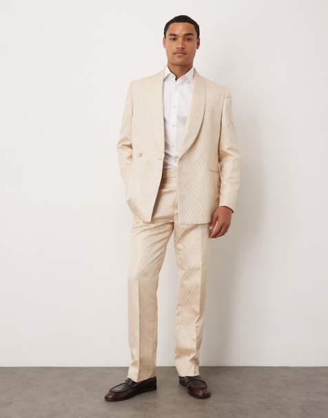 ASOS DESIGN - Beige habitbukser med lige ben i jacquard - view 1