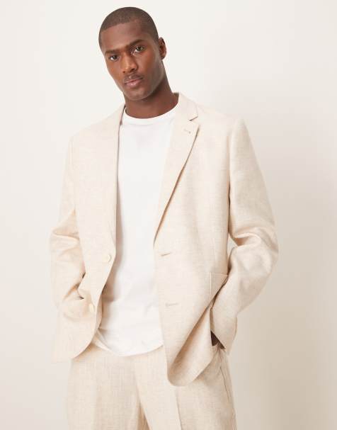 ASOS DESIGN - Beige habitjakke i twill af hør- og bomuldsblanding i regular fit - view 1