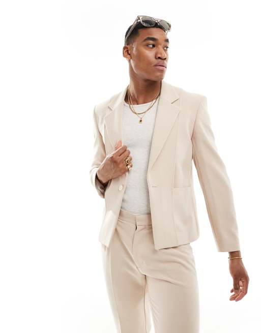 ASOS DESIGN - Beige habitjakke med paneldetaljer i slim fit