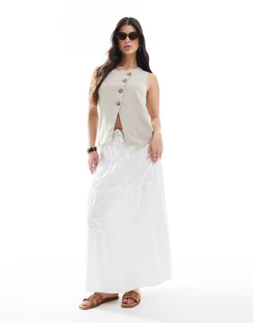 ASOS DESIGN - Beige habitvest med asymmetrisk snit og knapper foran i hørlook, 4 af 4