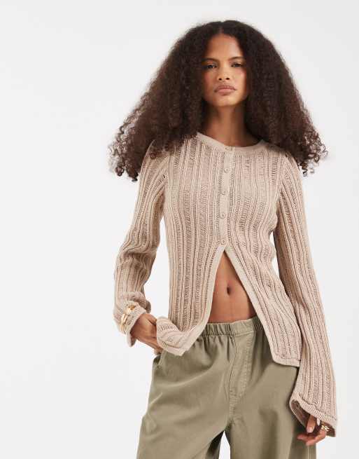 ASOS DESIGN – Beige, hålstickad kofta, 2 av 4