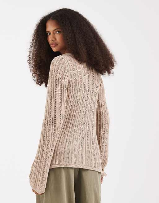 ASOS DESIGN – Beige, hålstickad kofta, 4 av 4