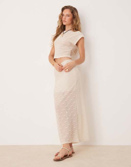 ASOS DESIGN – Beige, halvskir, texturerad crop top med korta ärmar, del av set, 2 av 4