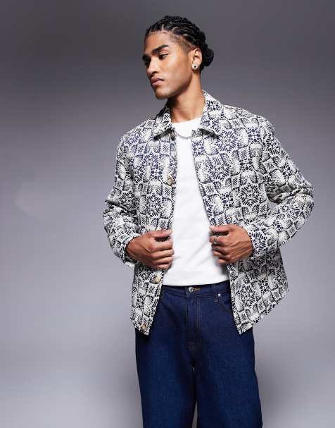 ASOS DESIGN - Beige hæklet Harrington-jakke i jacquard - view 1