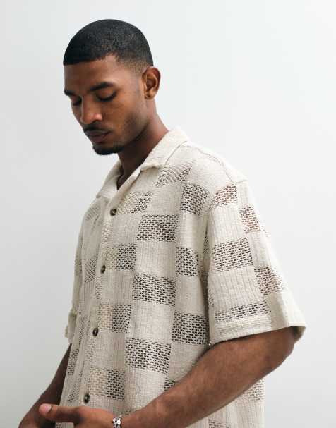 ASOS DESIGN - beige hæklet oversized skjorte - view 1