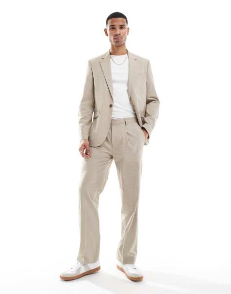 ASOS DESIGN – Beige, hundtandsmönstrad kostym med smal passform - view 1
