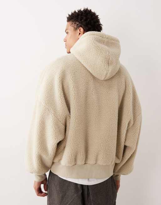 ASOS DESIGN – Beige huvtröja av fleece i extra oversize med kvartslång dragkedja, 3 av 5