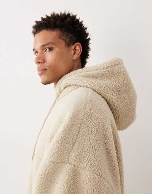ASOS DESIGN – Beige huvtröja av fleece i extra oversize med kvartslång dragkedja, 4 av 5