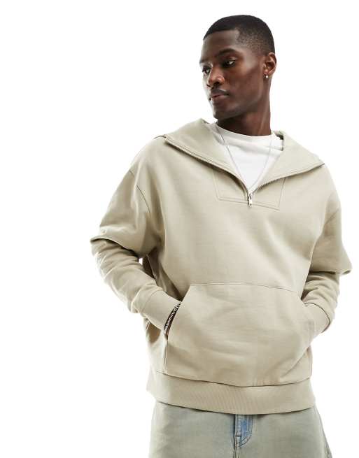 ASOS DESIGN – Beige huvtröja i oversize med kort dragkedja och ståkrage, 3 av 4