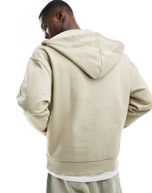 ASOS DESIGN – Beige huvtröja i oversize med kort dragkedja och ståkrage, 4 av 4