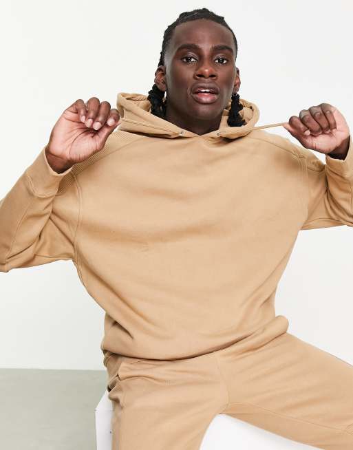 ASOS DESIGN – Beige huvtröja i oversize-modell med ribbade paneler, del av set