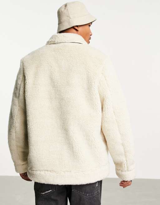 ASOS DESIGN - Beige jakke i imiteret lammeskind, 2 af 4