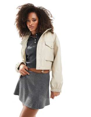 ASOS DESIGN - Beige jakke med hætte i læderlook - view 1