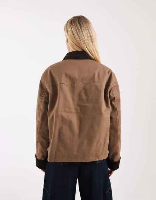 ASOS DESIGN - Beige jakke med kontrasterende krave i fløjl, 3 af 4