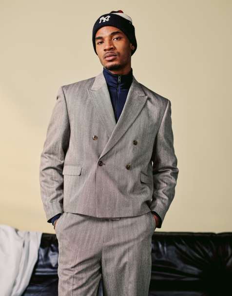 ASOS DESIGN - Beige jakkesæt med tekstureret sildebensmønster - view 1