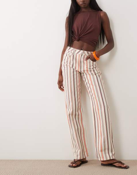 ASOS DESIGN - Beige jeans med lige ben og multifarvede striber - view 1