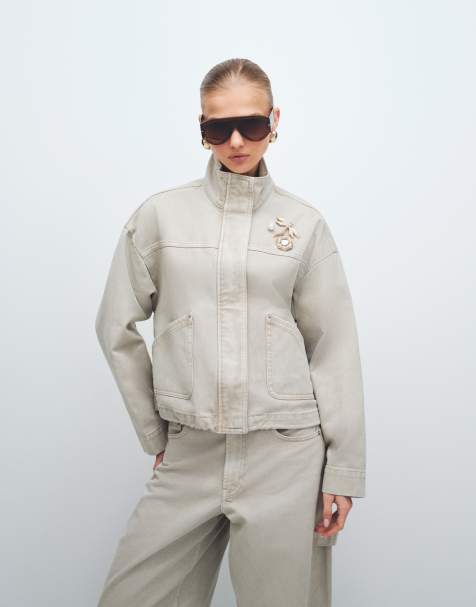 ASOS DESIGN – Beige jeansjacka med ståkrage, del av set - view 1