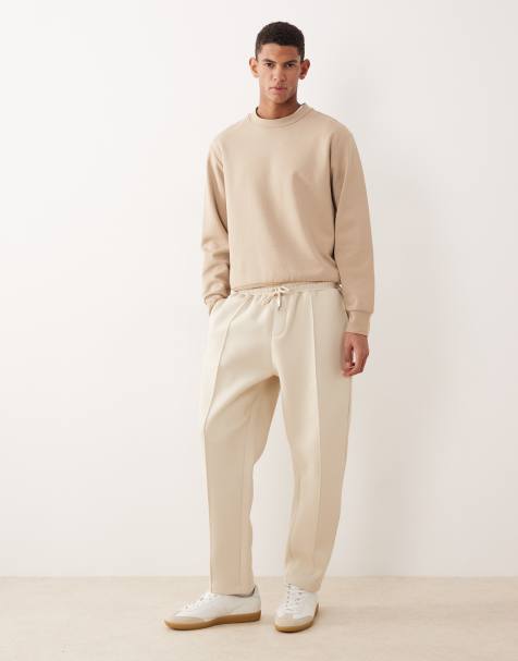 ASOS DESIGN - Beige joggingbukser i kraftigt stof i scuba-stil med tapered pasform - view 1