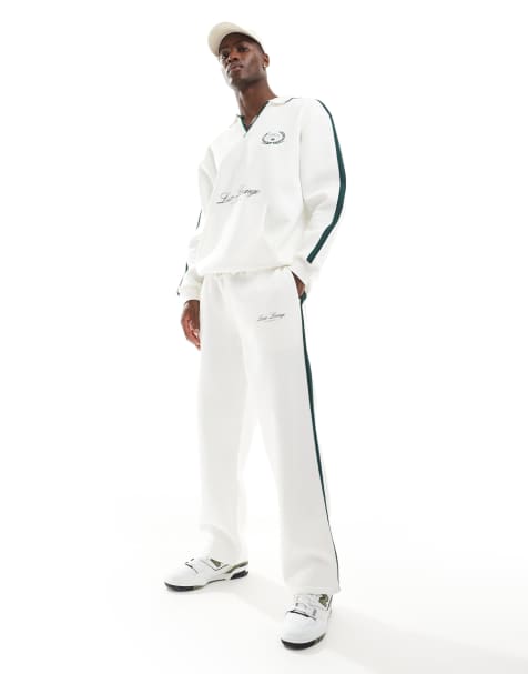 ASOS DESIGN - Beige joggingbukser med brede ben, print og sidestribe - view 1