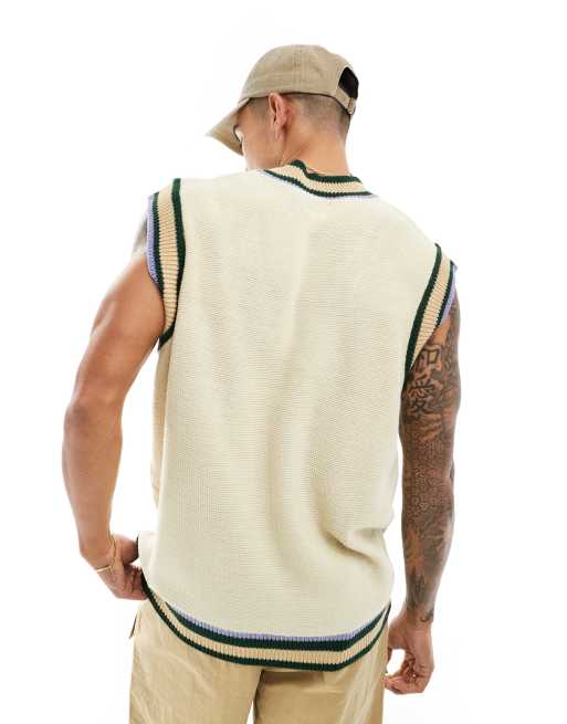 ASOS DESIGN – Beige, kabelstickad tröja i oversize med kontrasterande kantrand, 4 av 4