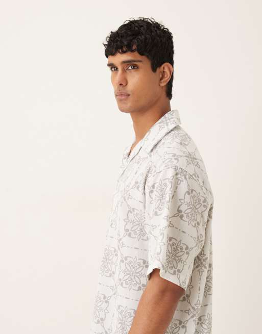 ASOS DESIGN – Beige, kakelmönstrad skjorta i oversize, 4 av 5
