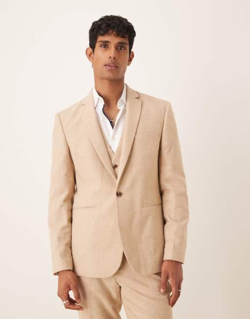ASOS DESIGN – Beige kavaj i yllemix med smal passform, del av kostym