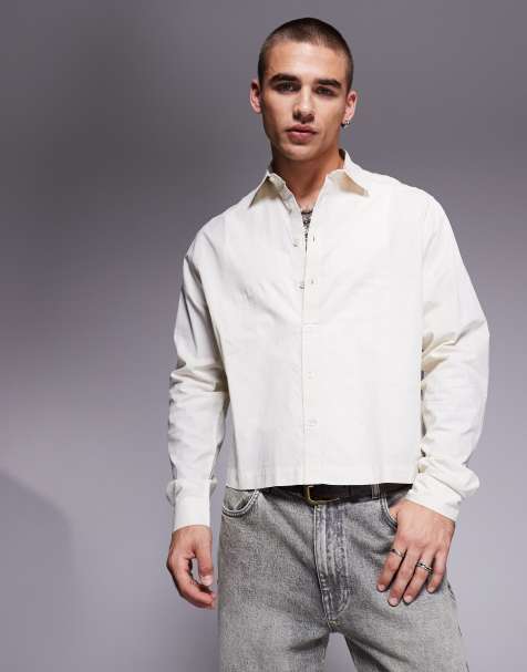 ASOS DESIGN – Beige, kort poplinskjorta i oversize - view 1