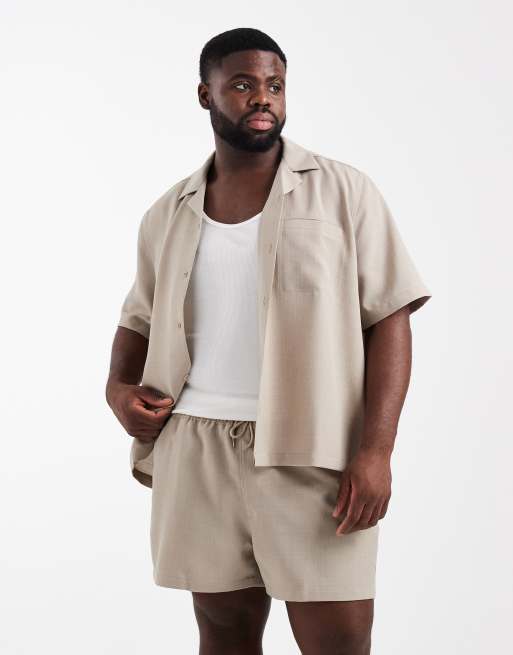 ASOS DESIGN - Beige korte badeshorts i hørlook - Del af sæt, 2 af 6