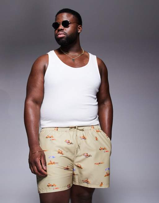 ASOS DESIGN - Beige korte badeshorts med strandprint, 2 af 4