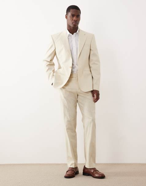 ASOS DESIGN – Beige kostym i linneliknande 100% bomull och slim fit - view 1