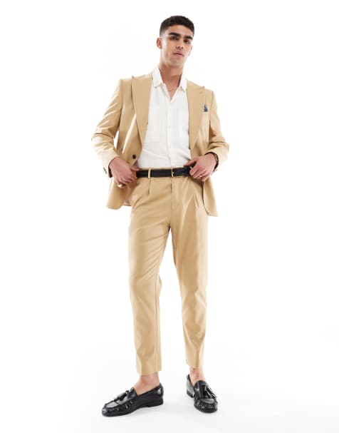 ASOS DESIGN – Beige kostym i linnemix med smal passform - view 1