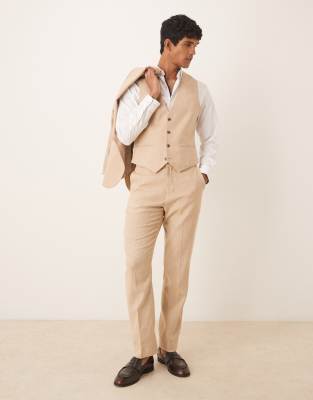ASOS DESIGN – Beige kostymbyxor i ylle med smal passform, del av kostym - view 1
