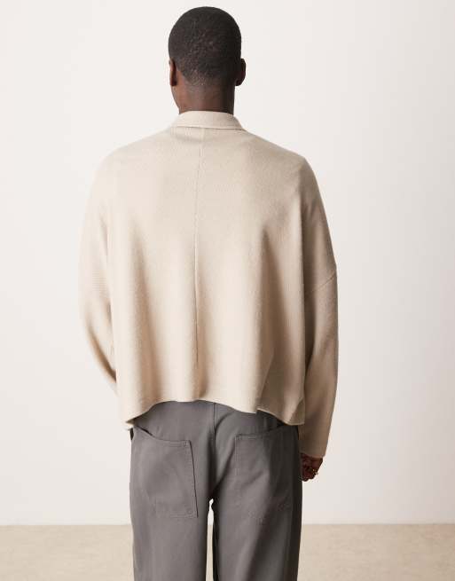 ASOS DESIGN – Beige, kraftig och texturerad pikétröja i oversize med sänkt axelsöm och boxig passform , 4 av 4