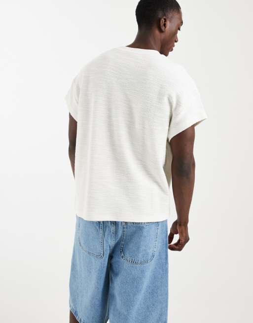 ASOS DESIGN – Beige, kraftig och texturerad t-shirt i oversized fit med boxig passform och holkärmar, 4 av 5