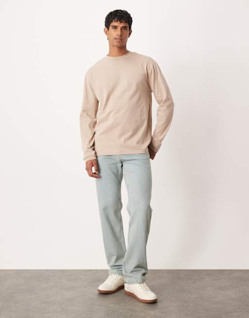 ASOS DESIGN – Beige, kraftig t-shirt med avslappnad passform och långa ärmar med muddar, 2 av 5